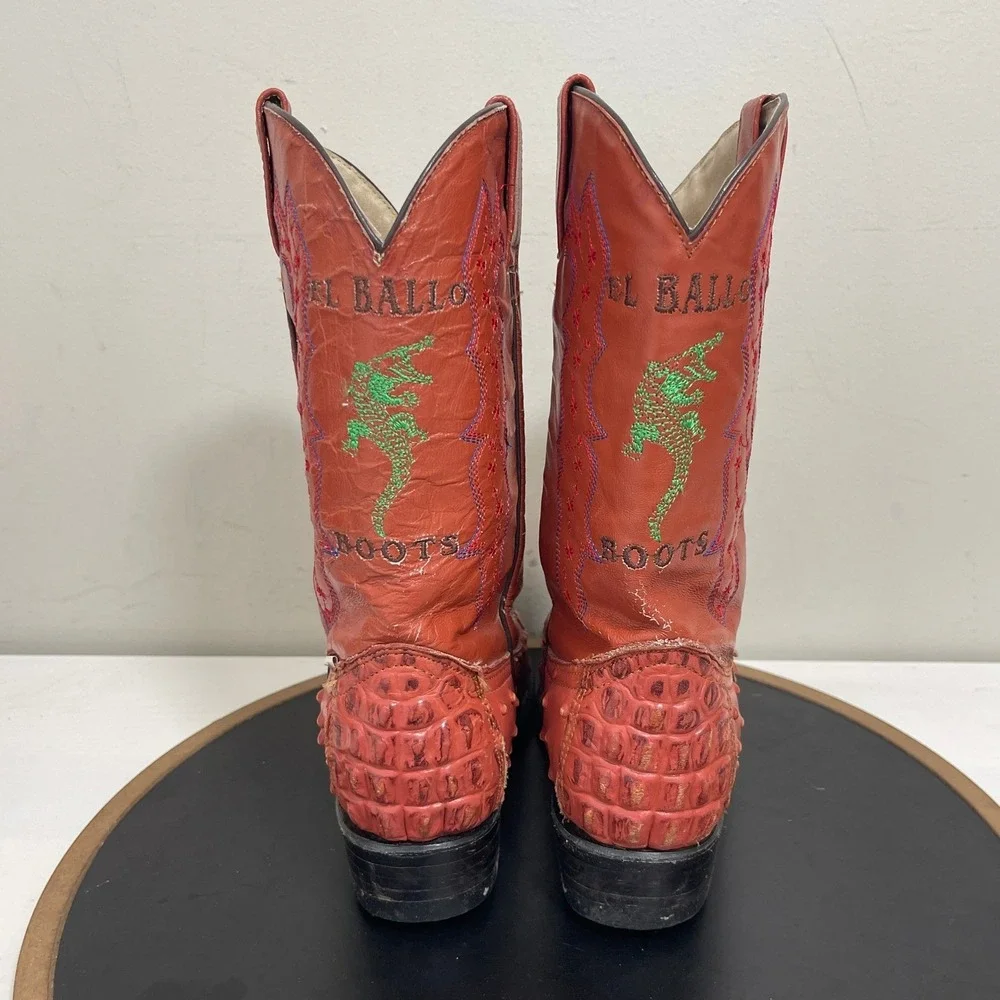 El Ballo Boots Men 7 Crocodile & Leather Western Cowboy Boots Embroidered Exotic